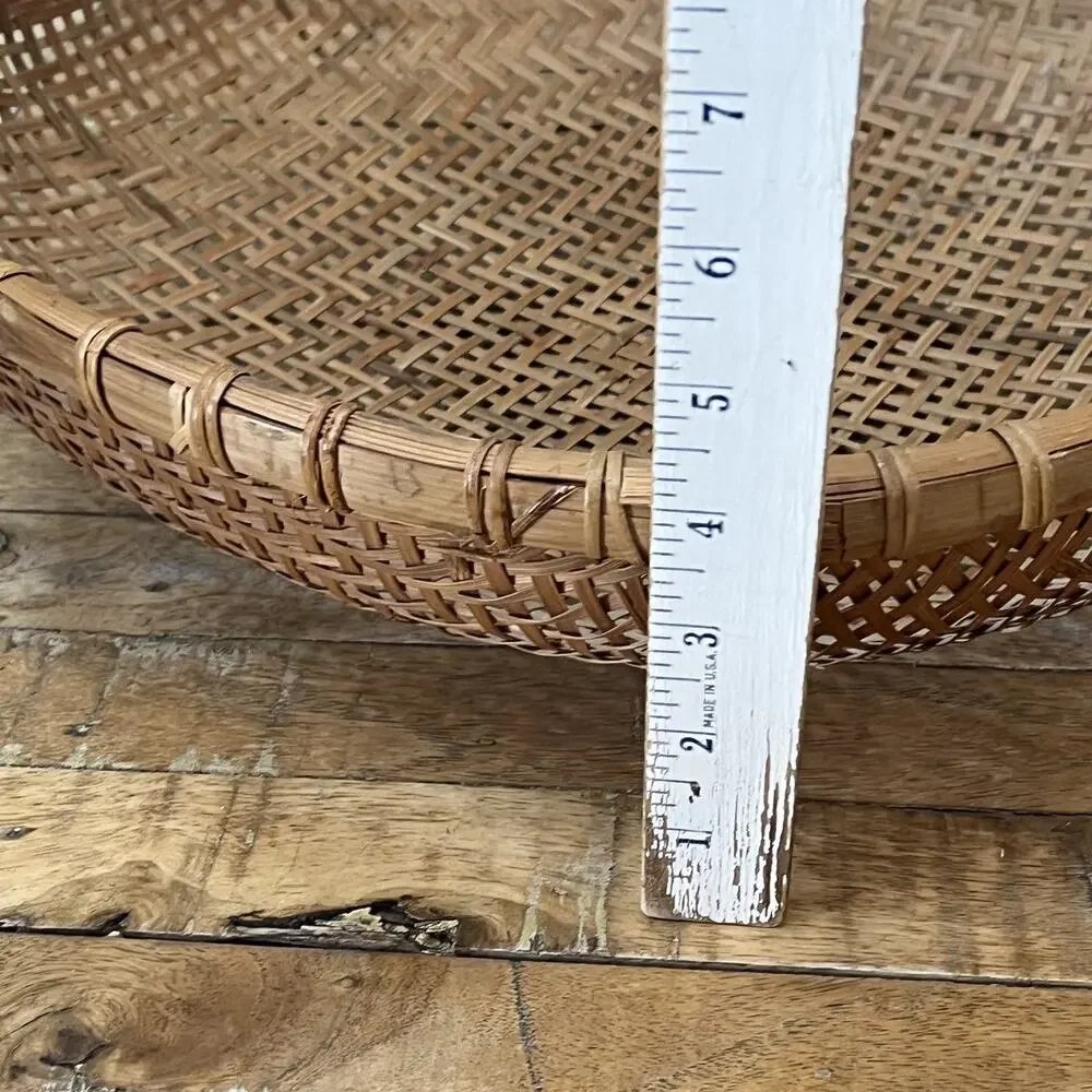 Vintage Hand Woven Delicate Woven Bottom Wicker Winnowing Basket 17